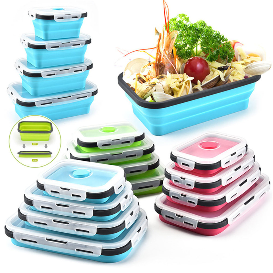 Silicone Lunch Box Set Stackable Bento Food Prep Container Foldable Lunchbox Microwave Dinner Storage Containers Leakproof Fresh