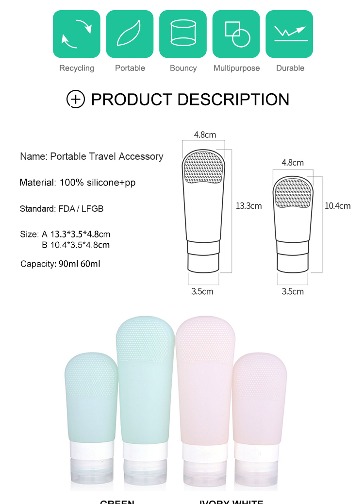 60ml/89ml Silicone Travel Bottles Set Portable Shampoo Lotion Bottle Cosmetic Bottles With Suction Cup