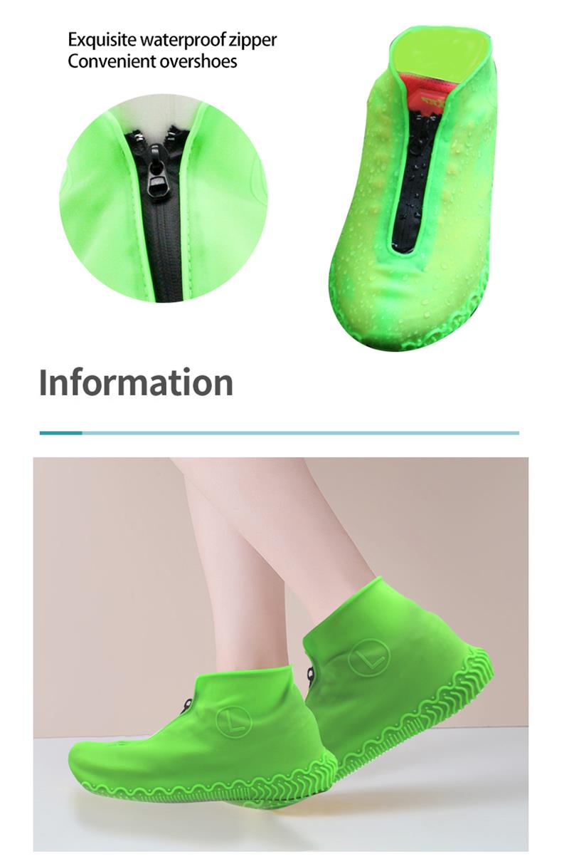 Reusable Easy Put on and Take off Anti Slip Silicone Rain Shoe Protection Cover with Zipper for  Rainy Days