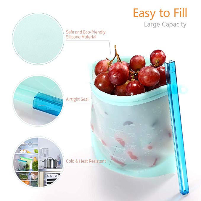 New Brand Factory Direct Food Grade Reusable Silicone Food Storage Bags