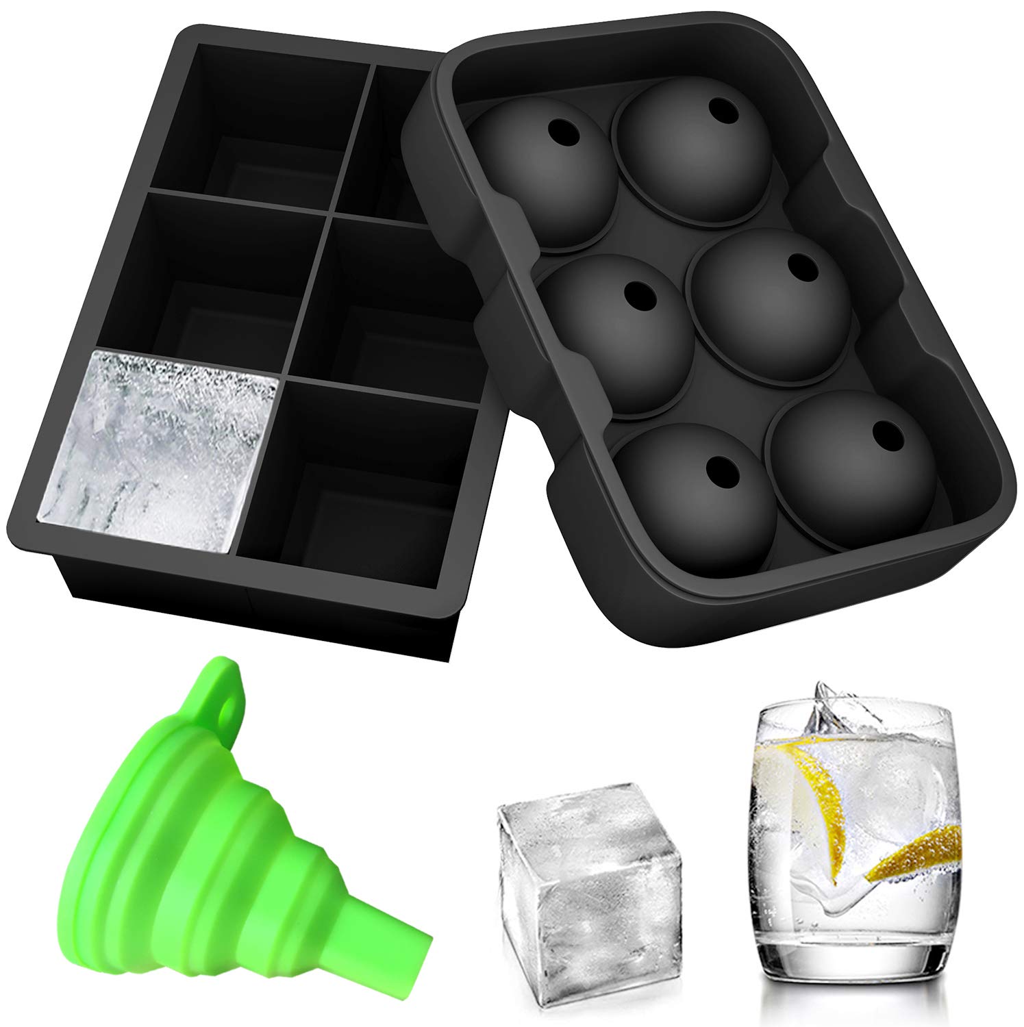 2 Pack wholesale custom round ball Whiskey Beer 6 giant cubes large silicone ice cube tray mold for Kitchen Party Bar