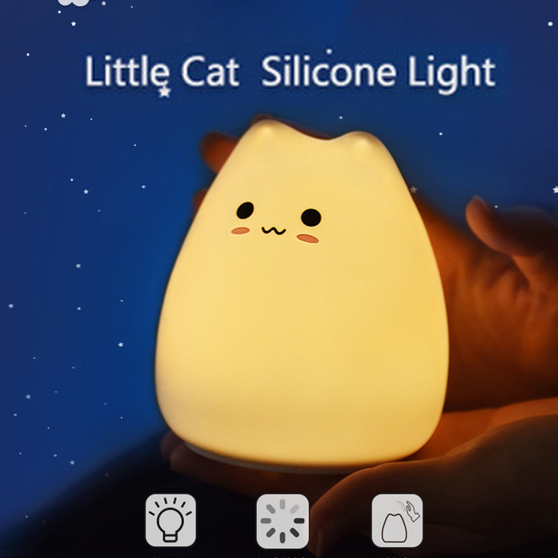 Amazon Top Seller 2019 USB Rechargeable Cute Cat Silicone Home Decoration LED Night Light Bedside Lamp For Baby Kids