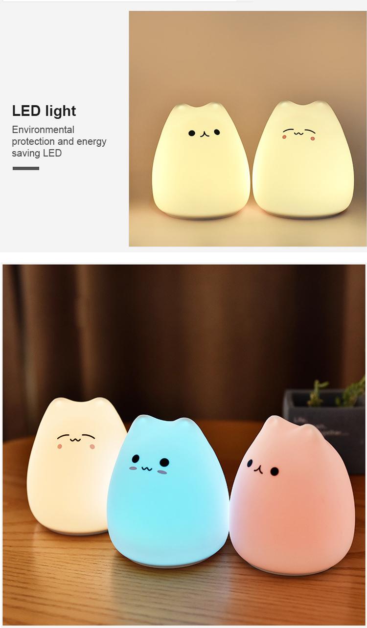 Amazon Top Seller 2019 USB Rechargeable Cute Cat Silicone Home Decoration LED Night Light Bedside Lamp For Baby Kids